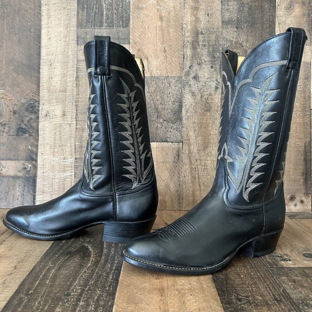 Tony Lama Vintage Classic Black Western Cowboy Boots Mens 11.5 D